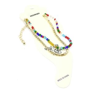 Rhinestone Faceted Beaded Double Layered Anklets